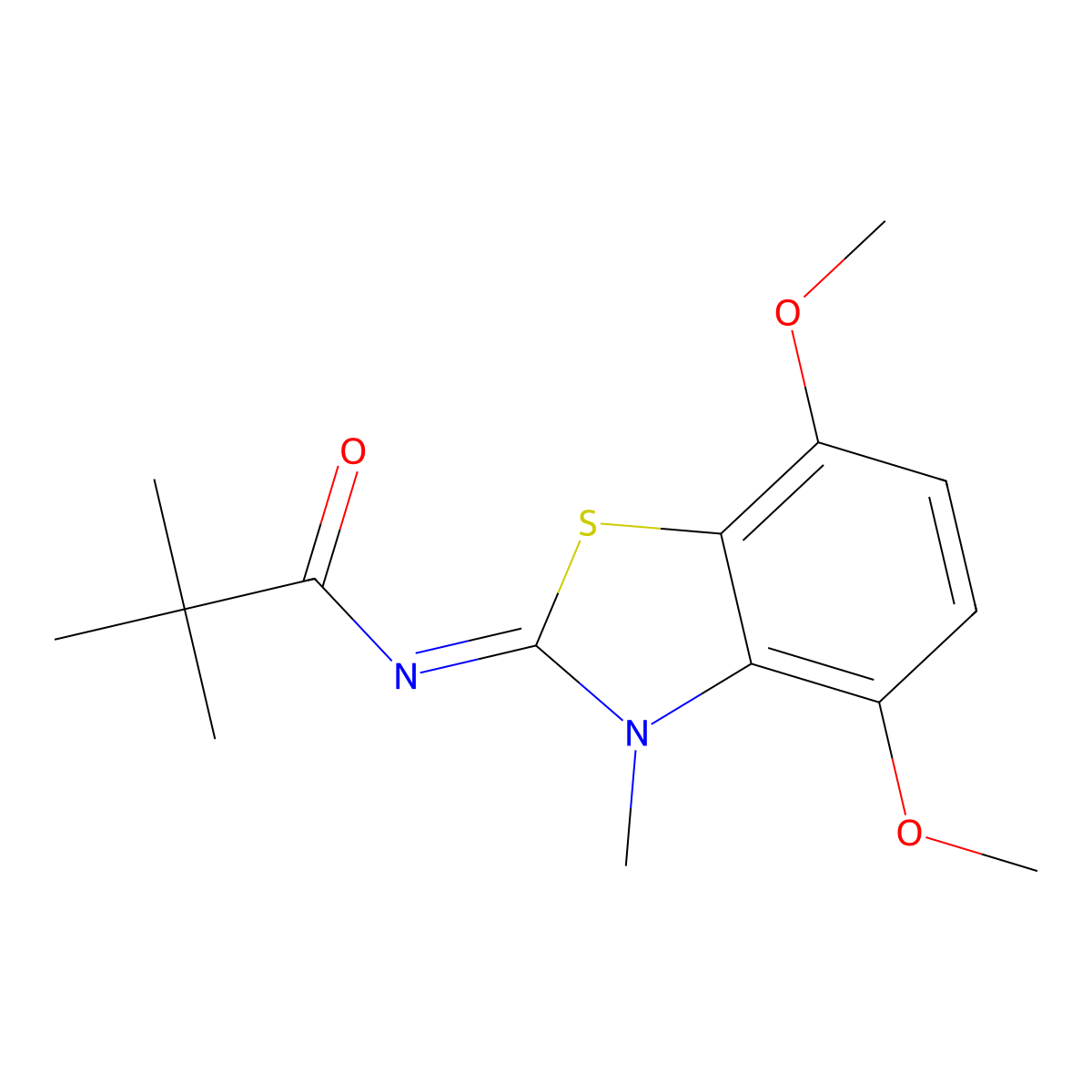 N-(4,7-dimethoxy-3-methyl-1,3-benzothiazol-2-ylidene)-2,2-dimethylpropanamide molecular structure, CAS 1164508-72-8