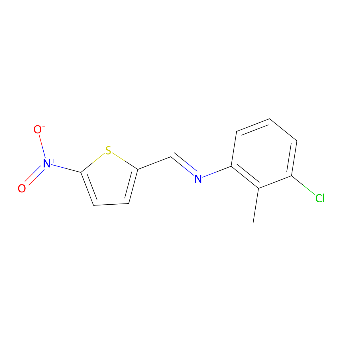 (3-Chloro-2-methylphenyl)[(5-nitro-2-thienyl)methylene]amine molecular structure, CAS 1164512-95-1