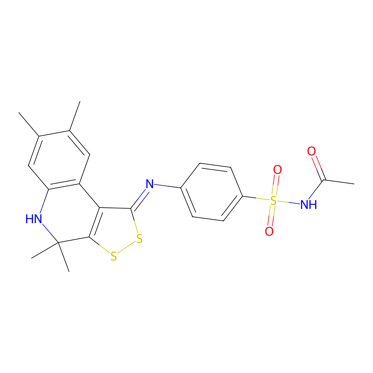 N-[4-[(4,4,7,8-tetramethyl-5H-dithiolo[3,4-c]quinolin-1-ylidene)amino]phenyl]sulfonylacetamide molecular structure, CAS 1164513-02-3