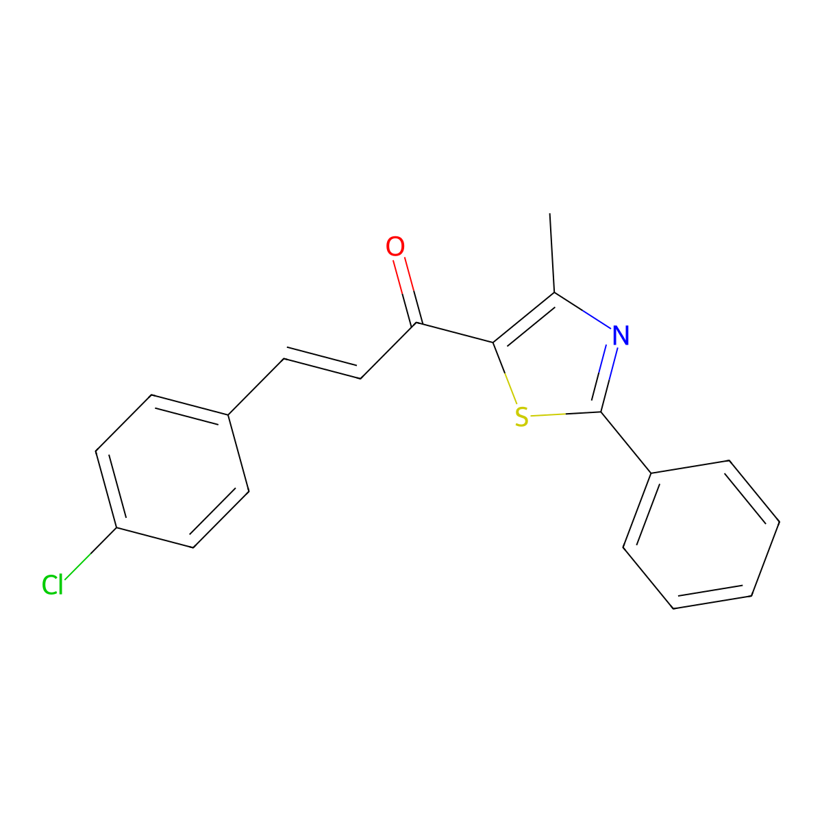 (E)-3-(4-chlorophenyl)-1-(4-methyl-2-phenyl-1,3-thiazol-5-yl)-2-propen-1-one molecular structure, CAS 1164520-66-4