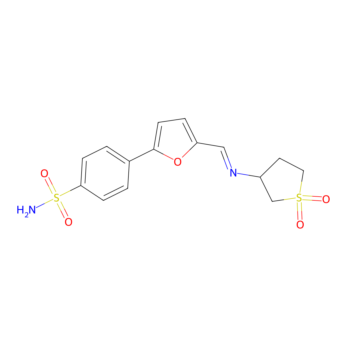 4-(5-{(E)-[(1,1-dioxidotetrahydrothiophen-3-yl)imino]methyl}furan-2-yl)benzenesulfonamide molecular structure, CAS 1164525-91-0