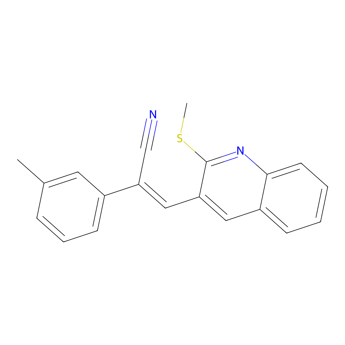 (Z)-2-(3-methylphenyl)-3-[2-(methylsulfanyl)-3-quinolinyl]-2-propenenitrile molecular structure, CAS 1164526-10-6