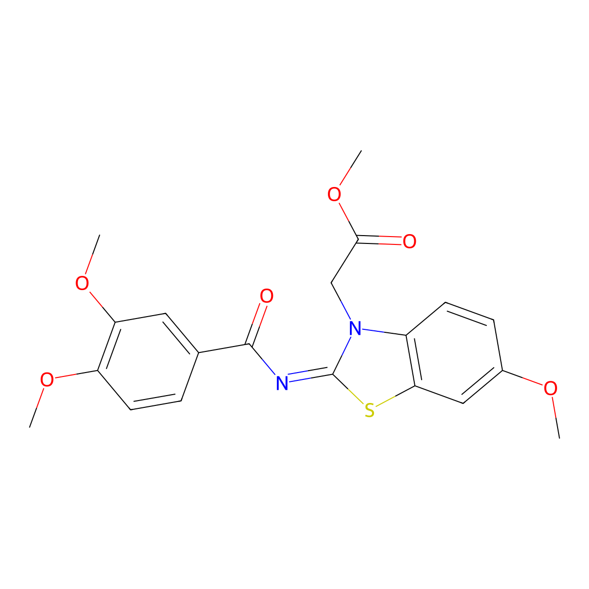 Methyl 2-[2-(3,4-dimethoxybenzoyl)imino-6-methoxy-1,3-benzothiazol-3-yl]acetate molecular structure, CAS 1164526-60-6