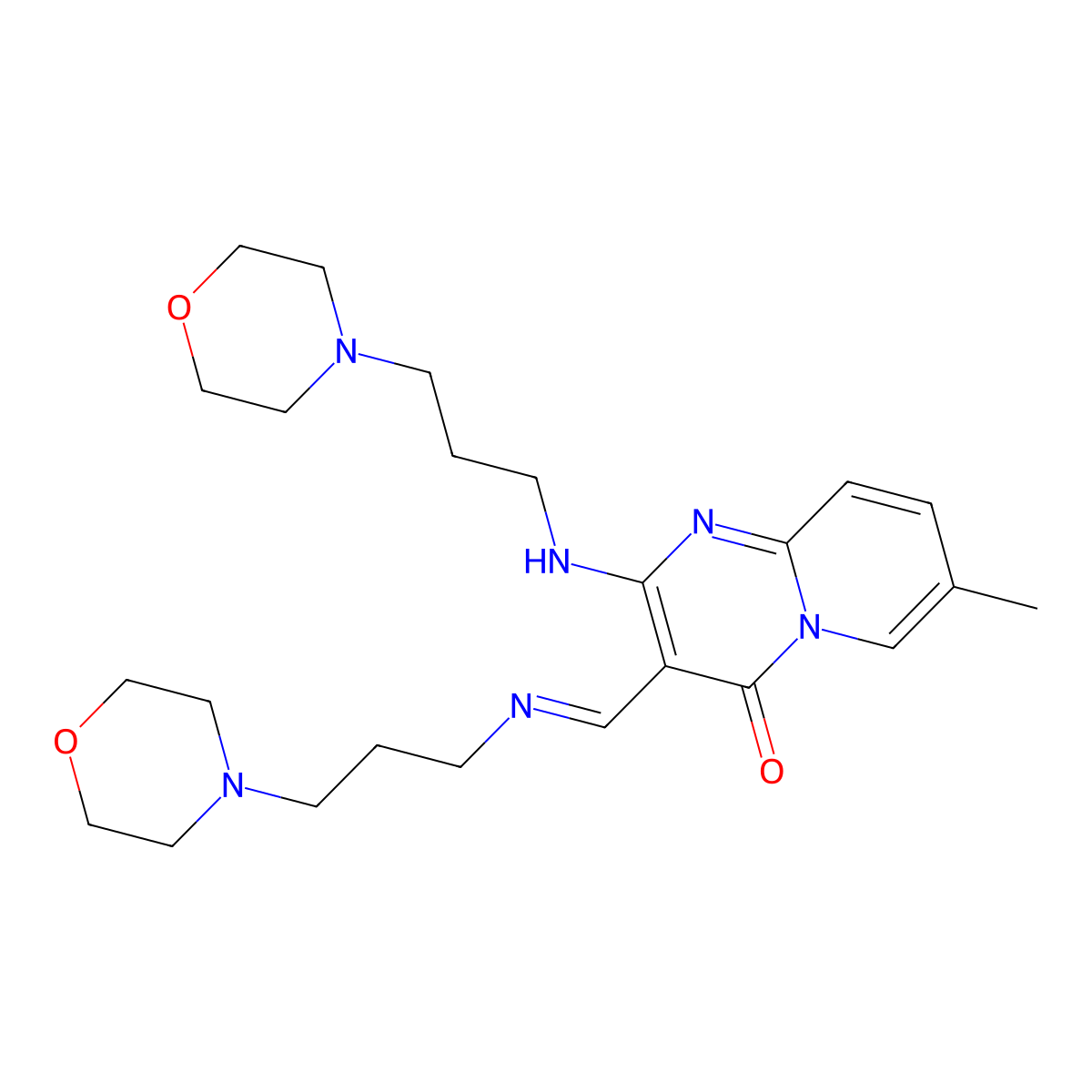7-Methyl-2-(3-morpholin-4-ylpropylamino)-3-(3-morpholin-4-ylpropyliminomethyl)pyrido[1,2-a]pyrimidin-4-one molecular structure, CAS 1164527-94-9
