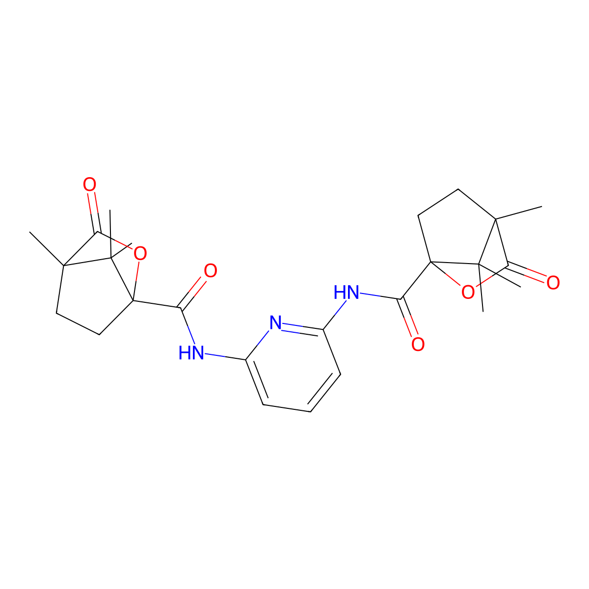 1,7,7-trimethyl-2-oxo-N-[6-[(1,7,7-trimethyl-2-oxo-3-oxabicyclo[2.2.1]heptane-4-carbonyl)amino]pyridin-2-yl]-3-oxabicyclo[2.2.1]heptane-4-carboxamide molecular structure, CAS 1164527-98-3