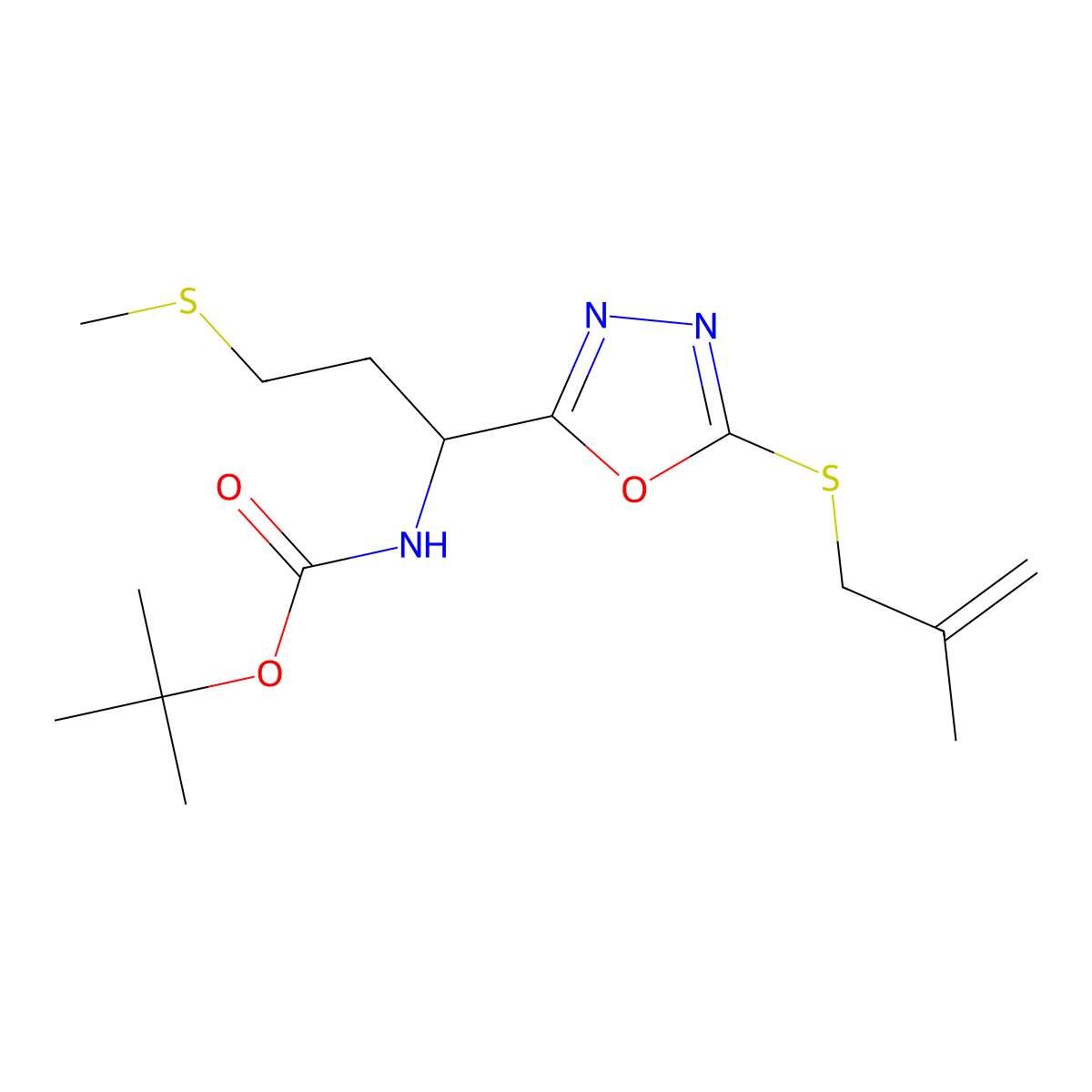 tert-butyl N-[(1S)-1-[5-(2-methylprop-2-enylsulfanyl)-1,3,4-oxadiazol-2-yl]-3-methylsulfanylpropyl]carbamate molecular structure, CAS 1164528-58-8