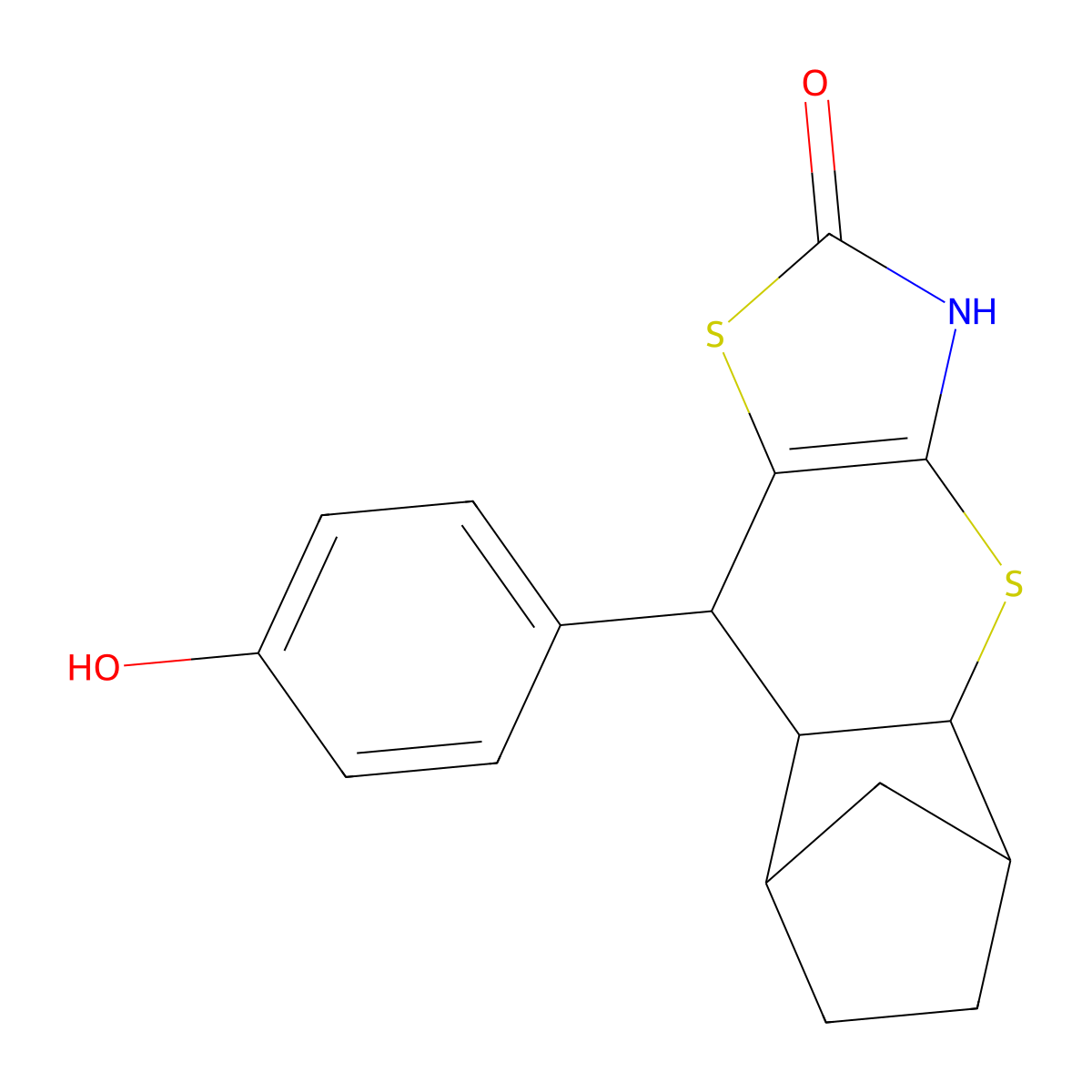 9-(4-hydroxyphenyl)-3,4a,5,6,7,8,8a,9-octahydro-2H-5,8-methanothiochromeno[2,3-d]thiazol-2-one molecular structure, CAS 1164529-69-4