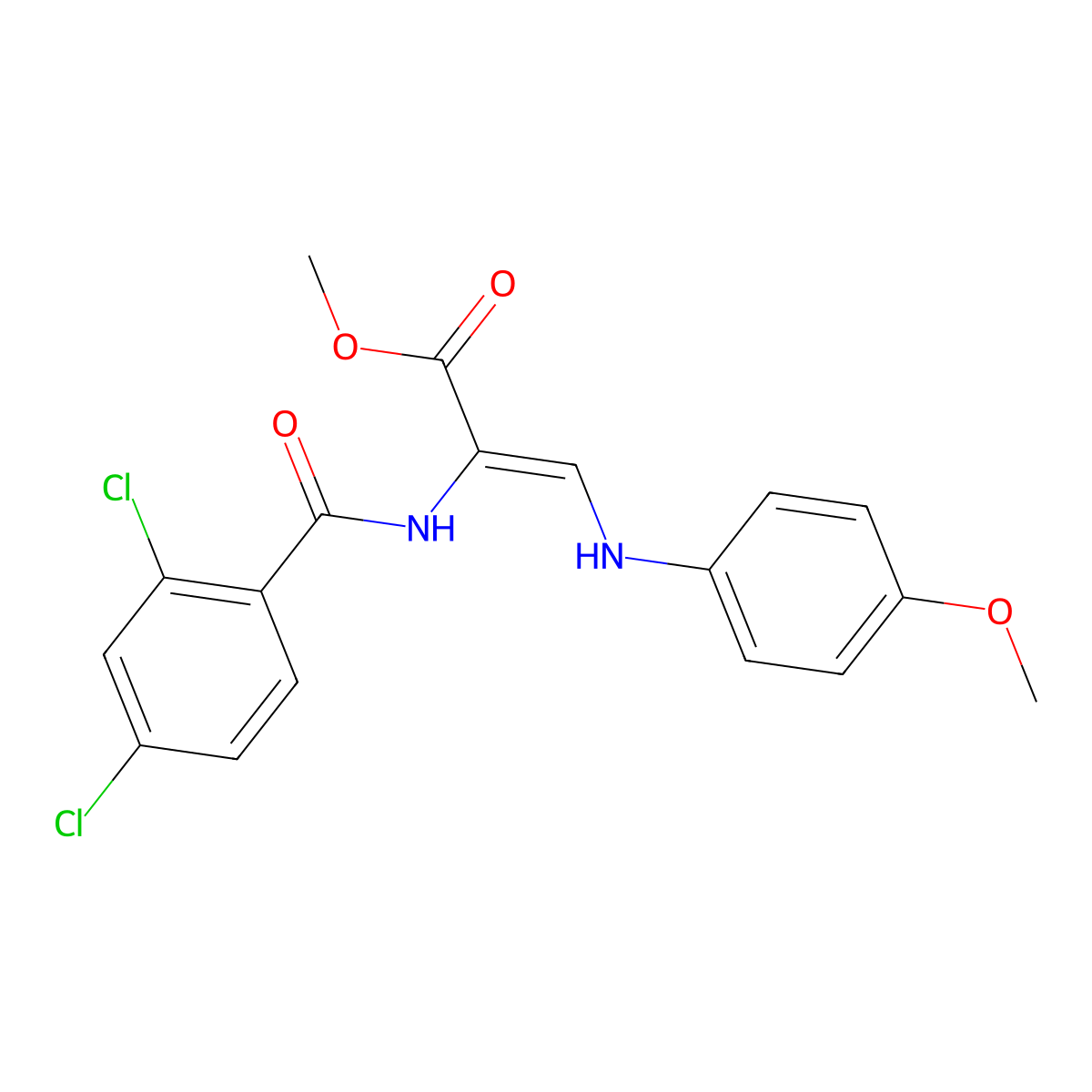 Methyl 2-[(2,4-dichlorobenzoyl)amino]-3-(4-methoxyanilino)acrylate molecular structure, CAS 1164529-79-6