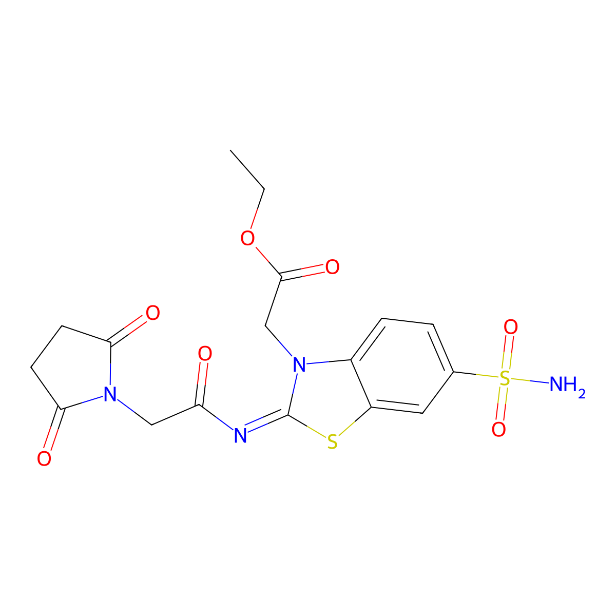 (Z)-ethyl 2-(2-((2-(2,5-dioxopyrrolidin-1-yl)acetyl)imino)-6-sulfamoylbenzo[d]thiazol-3(2H)-yl)acetate molecular structure, CAS 1164532-56-2