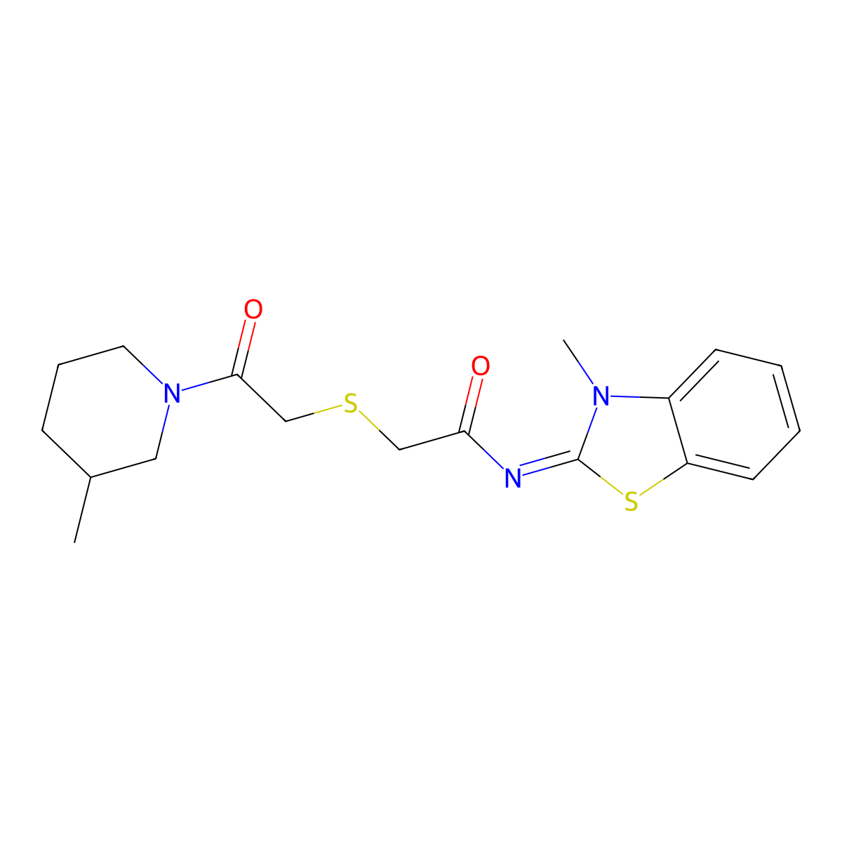 N-(3-methyl-1,3-benzothiazol-2-ylidene)-2-[2-(3-methylpiperidin-1-yl)-2-oxoethyl]sulfanylacetamide molecular structure, CAS 1164532-61-9
