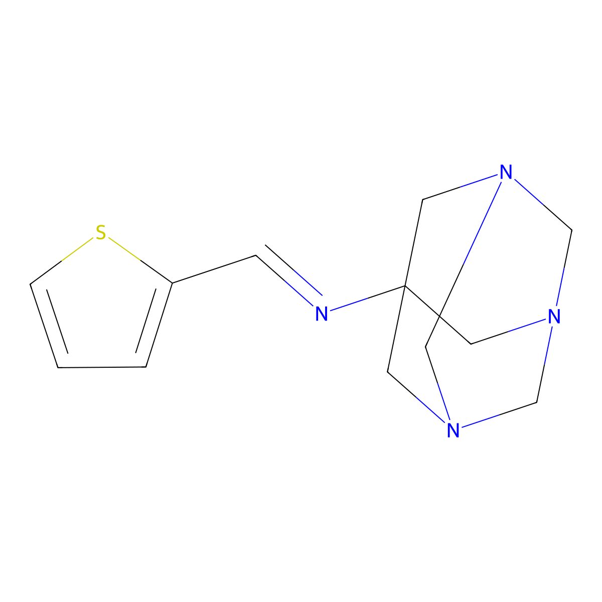 (E)-N-(thiophen-2-ylmethylene)-1,3,5-triazaadamantan-7-amine molecular structure, CAS 1164535-73-2