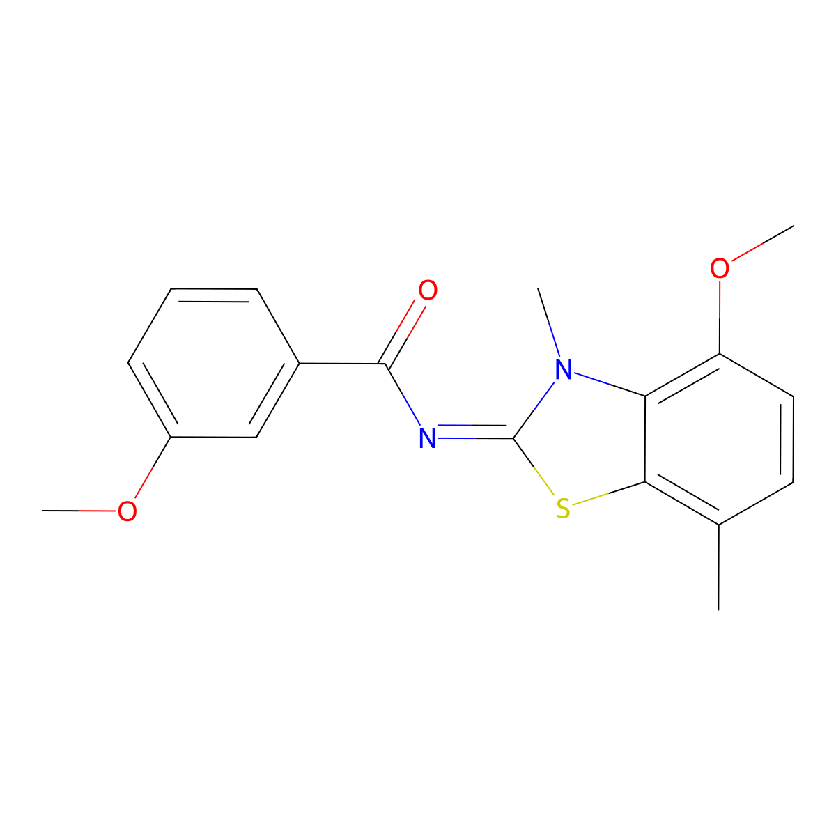 3-methoxy-N-(4-methoxy-3,7-dimethyl-1,3-benzothiazol-2-ylidene)benzamide molecular structure, CAS 1164536-22-4