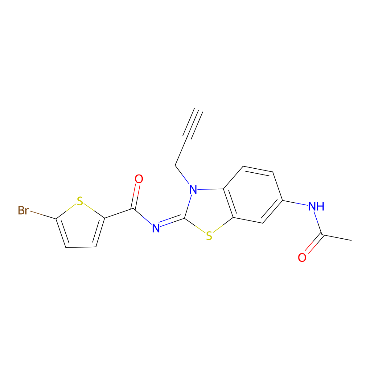 N-(6-acetamido-3-prop-2-ynyl-1,3-benzothiazol-2-ylidene)-5-bromothiophene-2-carboxamide molecular structure, CAS 1164539-43-8
