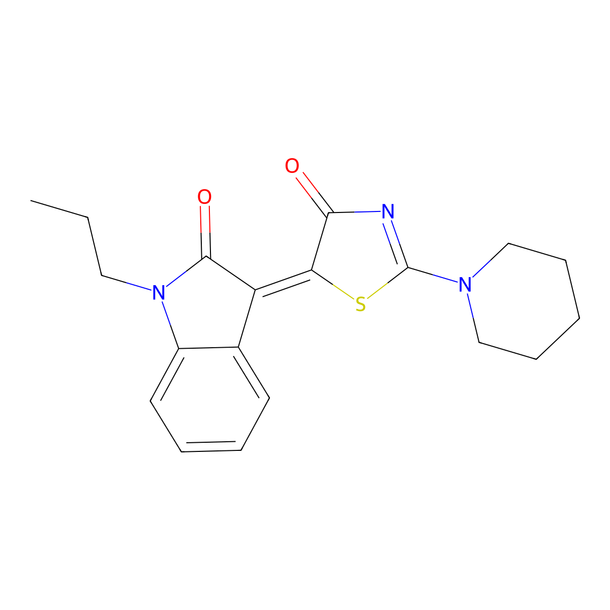 (3Z)-3-[4-oxo-2-(piperidin-1-yl)-1,3-thiazol-5(4H)-ylidene]-1-propyl-1,3-dihydro-2H-indol-2-one molecular structure, CAS 1164540-29-7