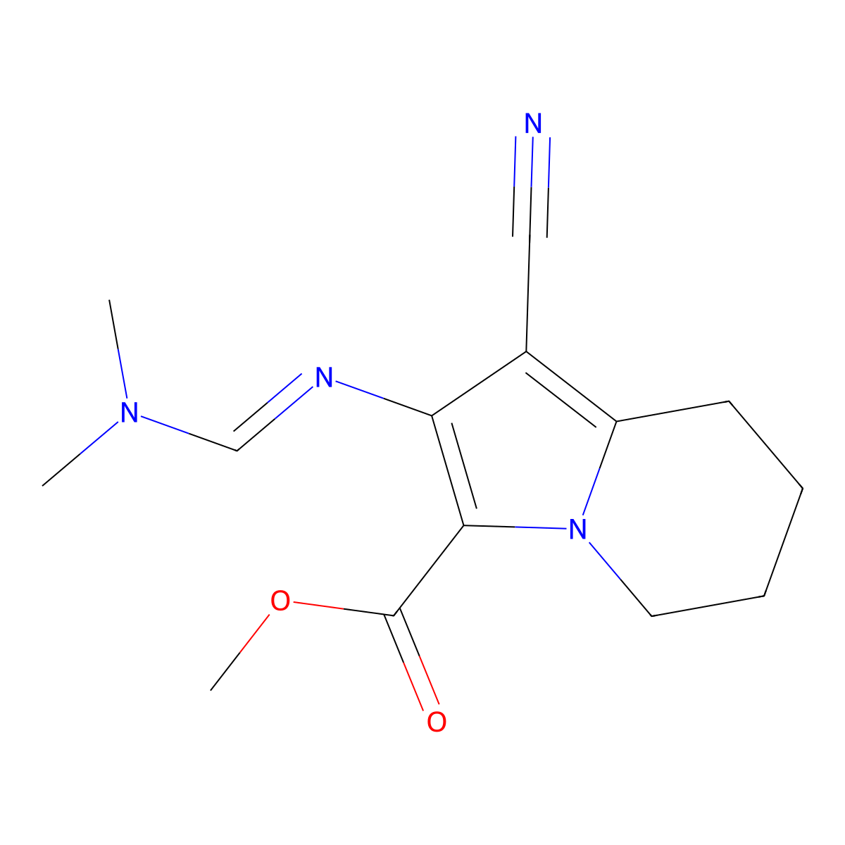 (E)-methyl 1-cyano-2-(((dimethylamino)methylene)amino)-5,6,7,8-tetrahydroindolizine-3-carboxylate molecular structure, CAS 1164541-04-1