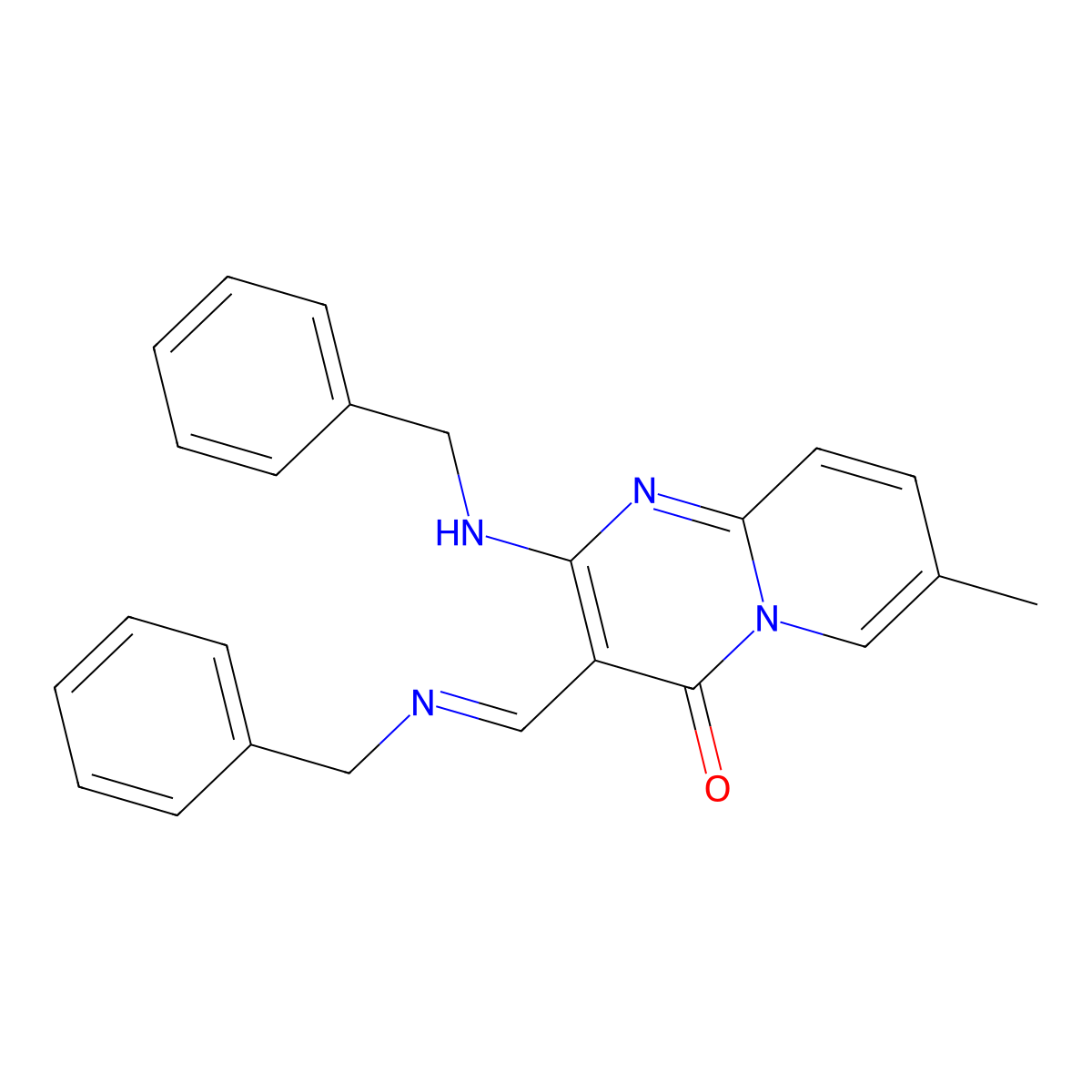 (E)-2-(benzylamino)-3-((benzylimino)methyl)-7-methyl-4H-pyrido[1,2-a]pyrimidin-4-one molecular structure, CAS 1164543-09-2