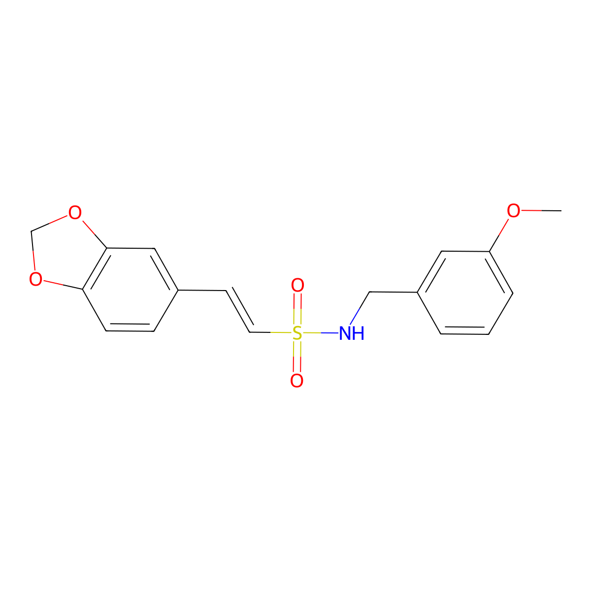 (E)-2-(1,3-benzodioxol-5-yl)-N-(3-methoxybenzyl)-1-ethenesulfonamide molecular structure, CAS 1164544-53-9