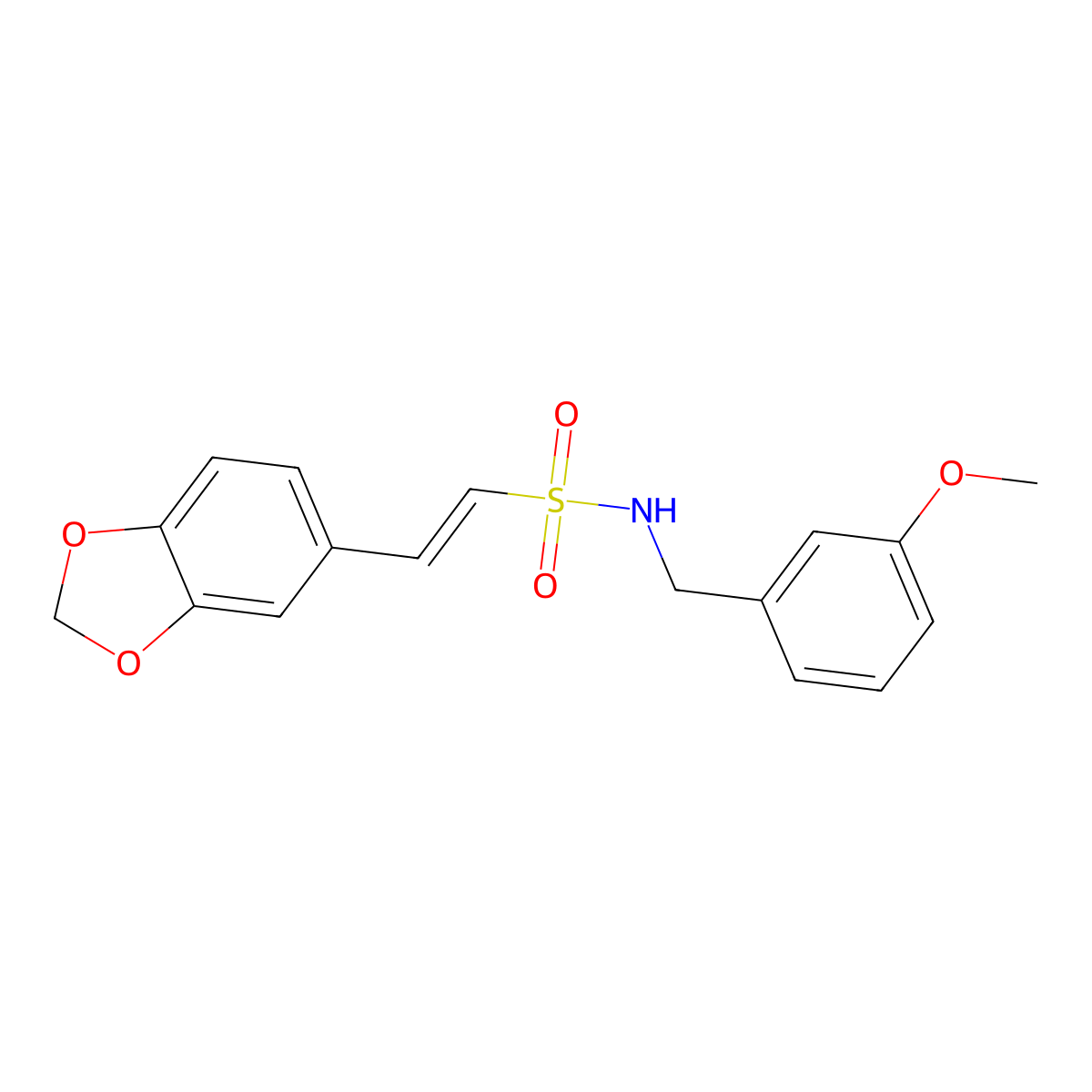 (E)-2-(1,3-benzodioxol-5-yl)-N-(3-methoxybenzyl)-1-ethenesulfonamide molecular structure, CAS 1164544-53-9