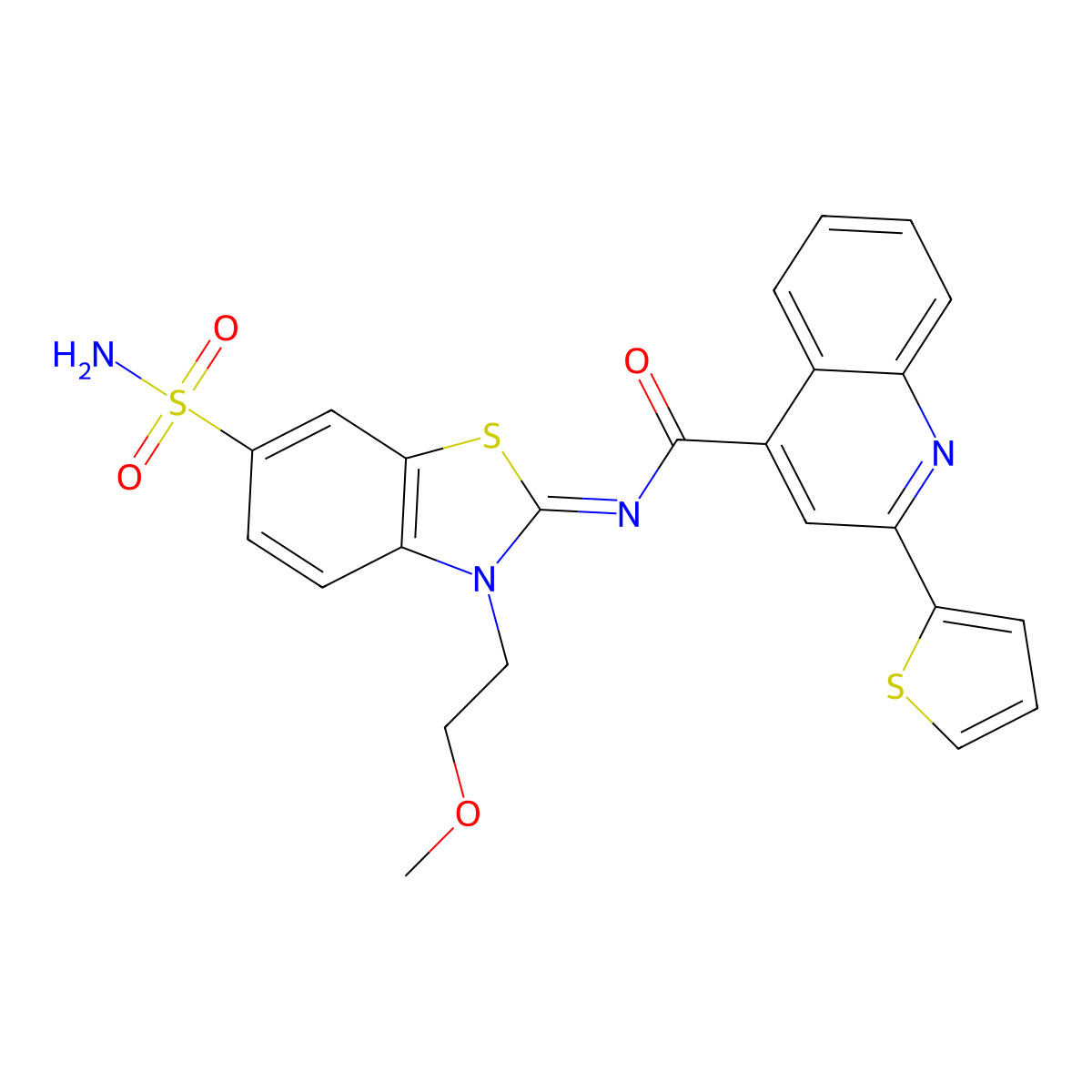 N-[3-(2-methoxyethyl)-6-sulfamoyl-1,3-benzothiazol-2-ylidene]-2-thiophen-2-ylquinoline-4-carboxamide molecular structure, CAS 1164544-98-2
