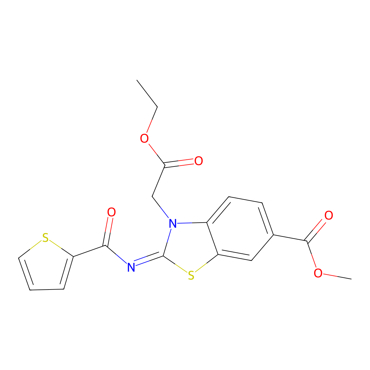 Methyl 3-(2-ethoxy-2-oxoethyl)-2-(thiophene-2-carbonylimino)-1,3-benzothiazole-6-carboxylate molecular structure, CAS 1164546-51-3