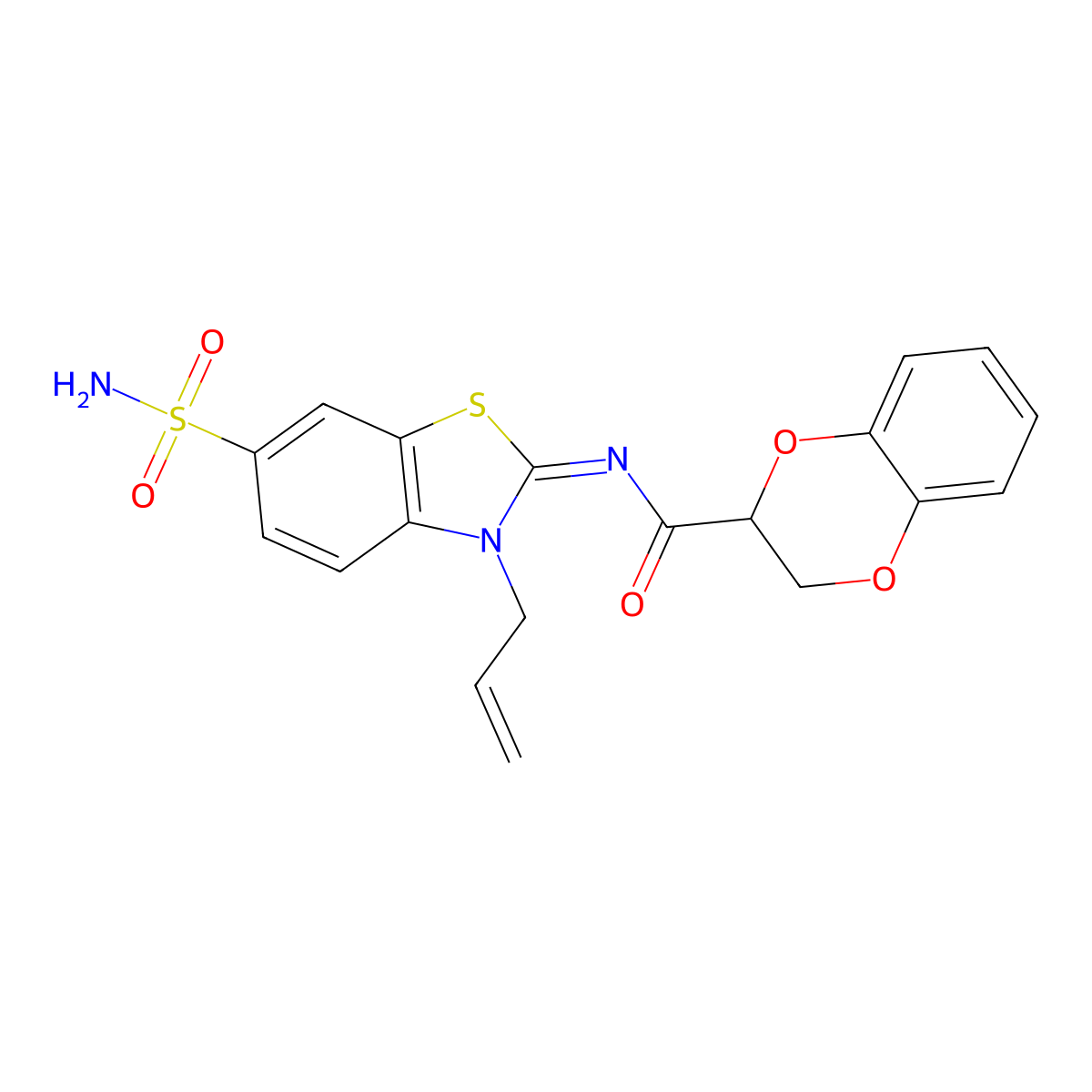 (Z)-N-(3-allyl-6-sulfamoylbenzo[d]thiazol-2(3H)-ylidene)-2,3-dihydrobenzo[b][1,4]dioxine-2-carboxamide molecular structure, CAS 1164546-58-0