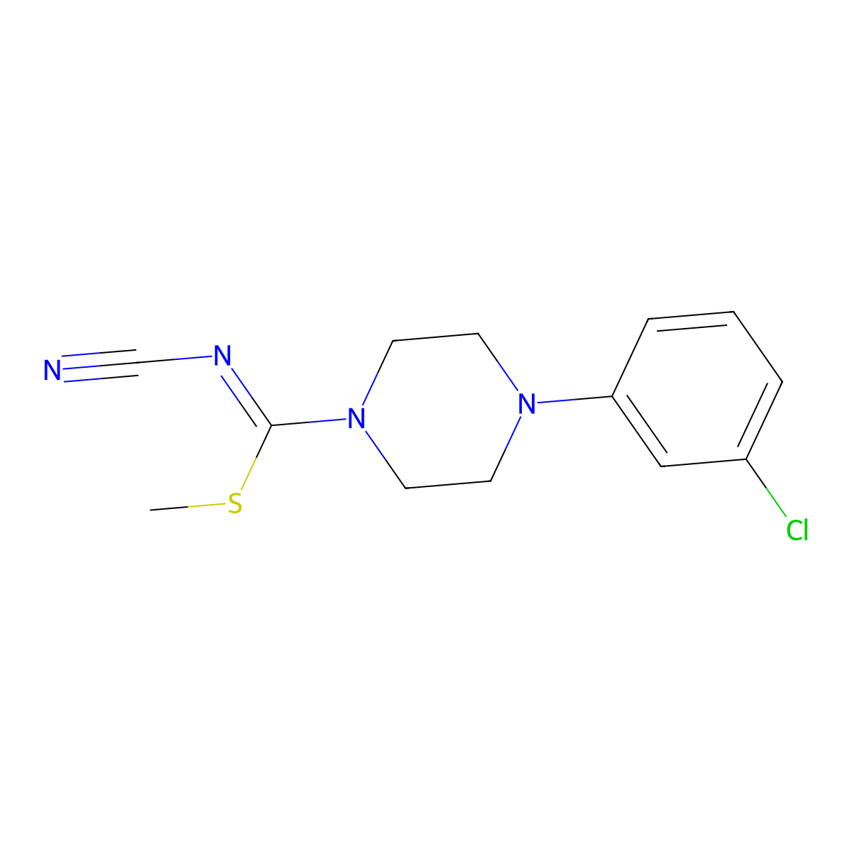 methyl 4-(3-chlorophenyl)-N-cyanotetrahydro-1(2H)-pyrazinecarbimidothioate molecular structure, CAS 1164548-40-6