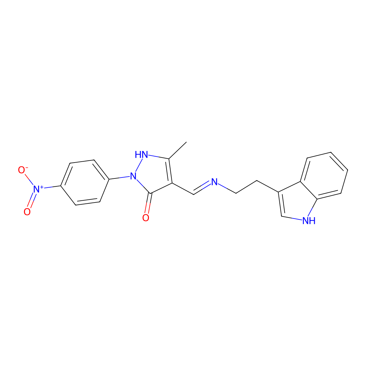 2-{4-nitrophenyl}-4-({[2-(1H-indol-3-yl)ethyl]amino}methylene)-5-methyl-2,4-dihydro-3H-pyrazol-3-one molecular structure, CAS 1164548-91-7