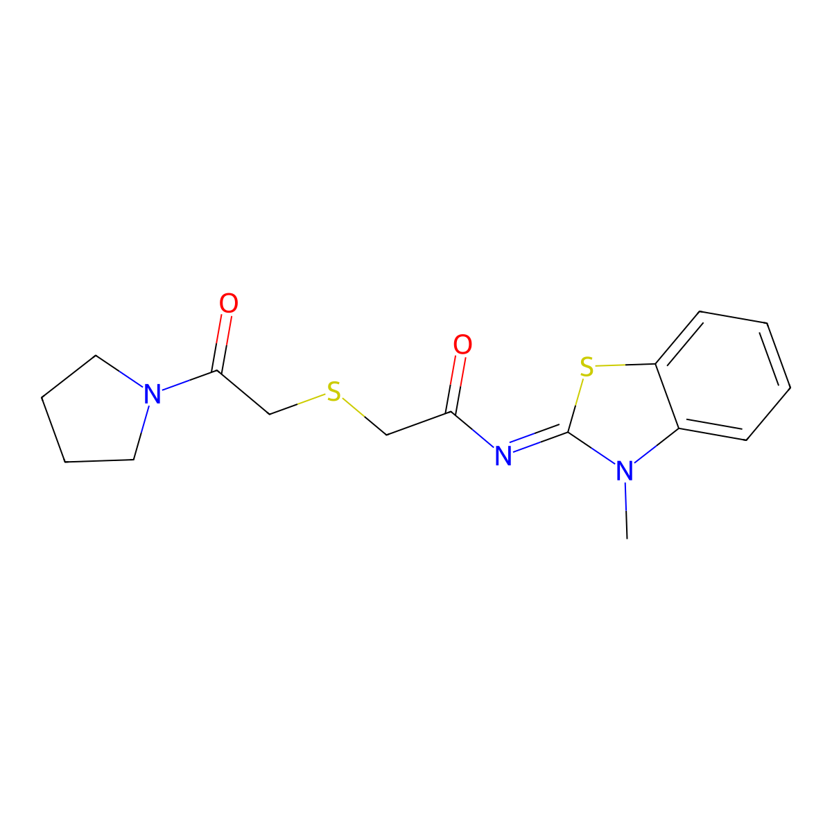 (Z)-N-(3-methylbenzo[d]thiazol-2(3H)-ylidene)-2-((2-oxo-2-(pyrrolidin-1-yl)ethyl)thio)acetamide molecular structure, CAS 1164549-53-4
