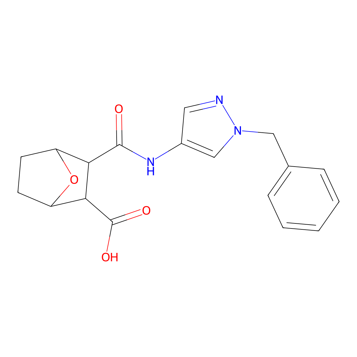 3-[(1-benzyl-1H-pyrazol-4-yl)carbamoyl]-7-oxabicyclo[2.2.1]heptane-2-carboxylic acid molecular structure, CAS 1164550-79-1
