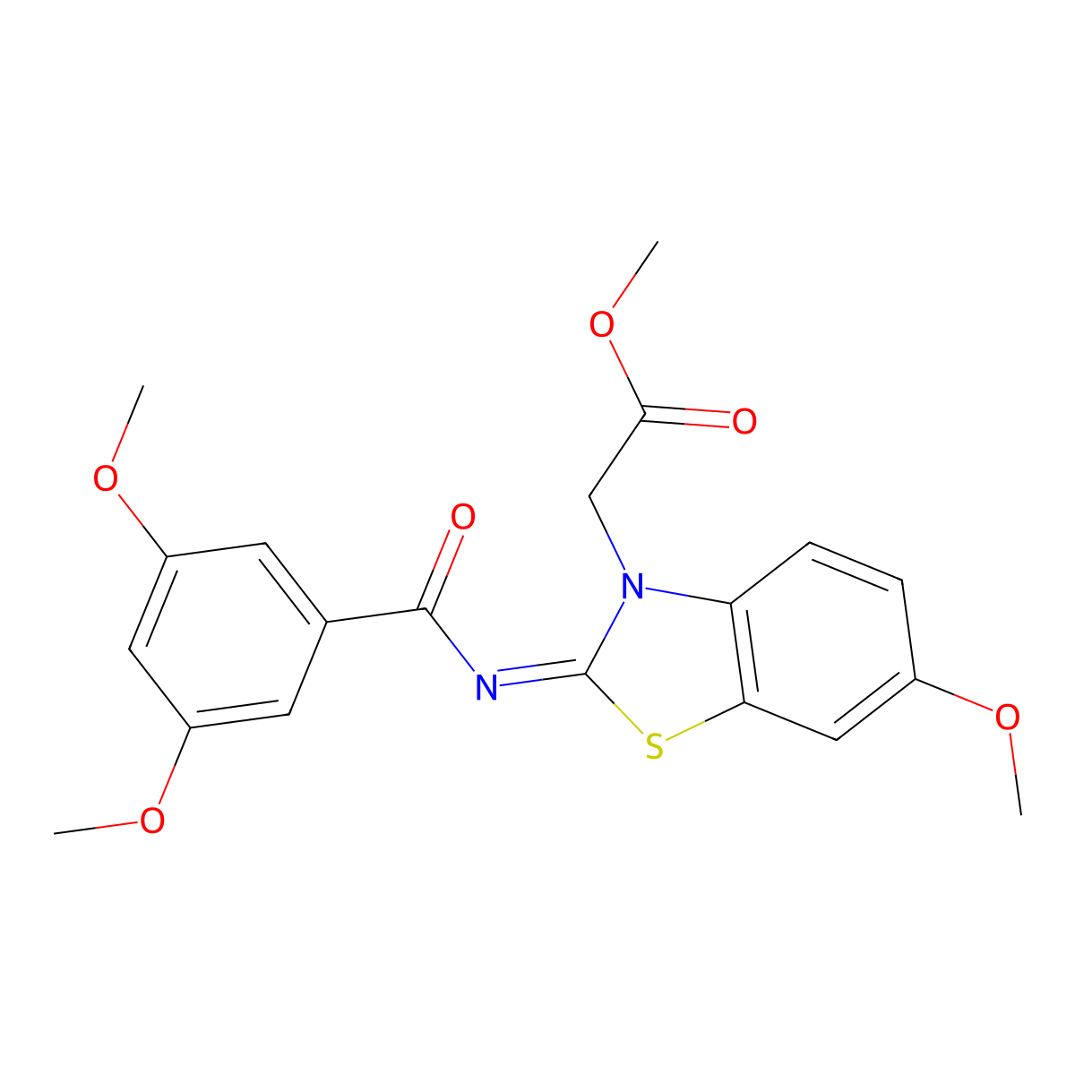 Methyl 2-[2-(3,5-dimethoxybenzoyl)imino-6-methoxy-1,3-benzothiazol-3-yl]acetate molecular structure, CAS 1164550-93-9