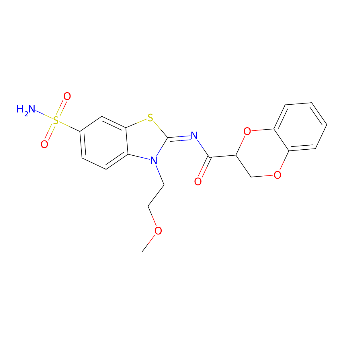 (Z)-N-(3-(2-methoxyethyl)-6-sulfamoylbenzo[d]thiazol-2(3H)-ylidene)-2,3-dihydrobenzo[b][1,4]dioxine-2-carboxamide molecular structure, CAS 1164551-77-2