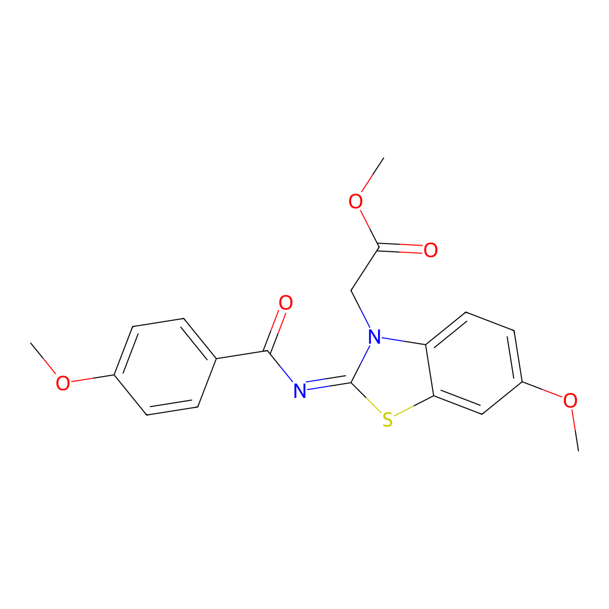 Methyl 2-[6-methoxy-2-(4-methoxybenzoyl)imino-1,3-benzothiazol-3-yl]acetate molecular structure, CAS 1164551-85-2