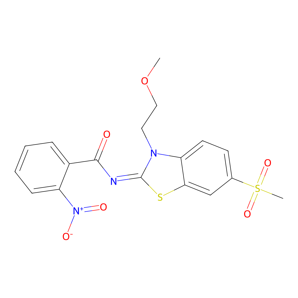 N-[3-(2-methoxyethyl)-6-methylsulfonyl-1,3-benzothiazol-2-ylidene]-2-nitrobenzamide molecular structure, CAS 1164553-02-9