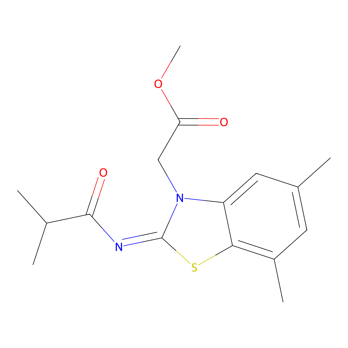 (Z)-methyl 2-(2-(isobutyrylimino)-5,7-dimethylbenzo[d]thiazol-3(2H)-yl)acetate molecular structure, CAS 1164554-33-9