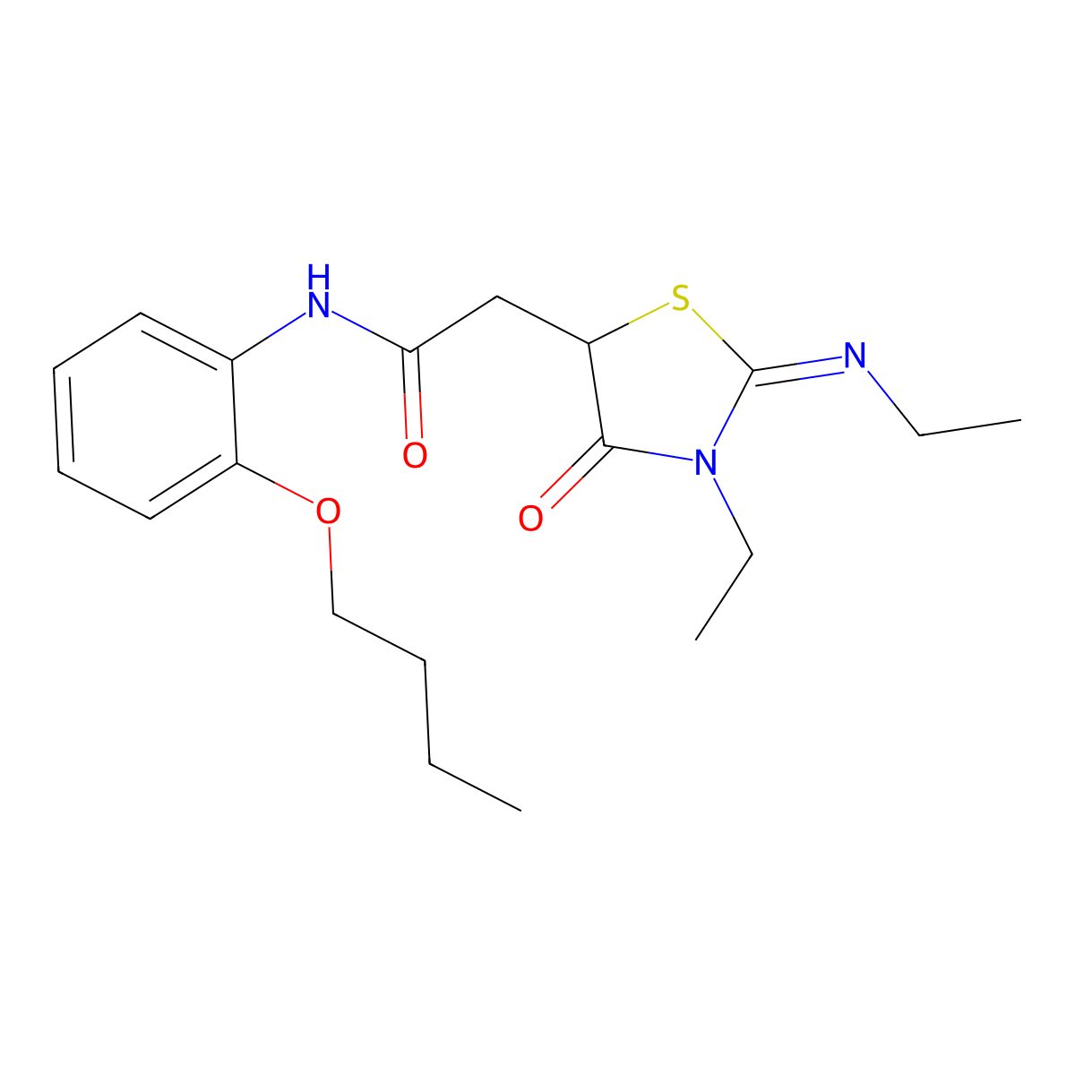 N-(2-butoxyphenyl)-2-[(2Z)-3-ethyl-2-(ethylimino)-4-oxo-1,3-thiazolidin-5-yl]acetamide molecular structure, CAS 1164560-79-5