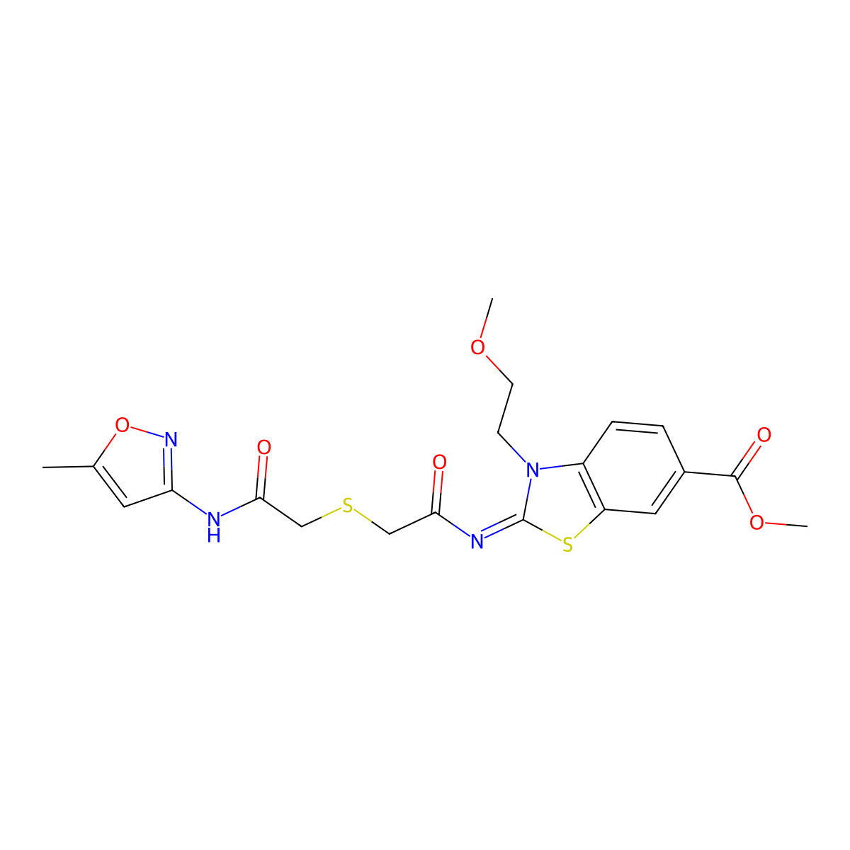 (Z)-methyl 3-(2-methoxyethyl)-2-((2-((2-((5-methylisoxazol-3-yl)amino)-2-oxoethyl)thio)acetyl)imino)-2,3-dihydrobenzo[d]thiazole-6-carboxylate molecular structure, CAS 1164561-70-9