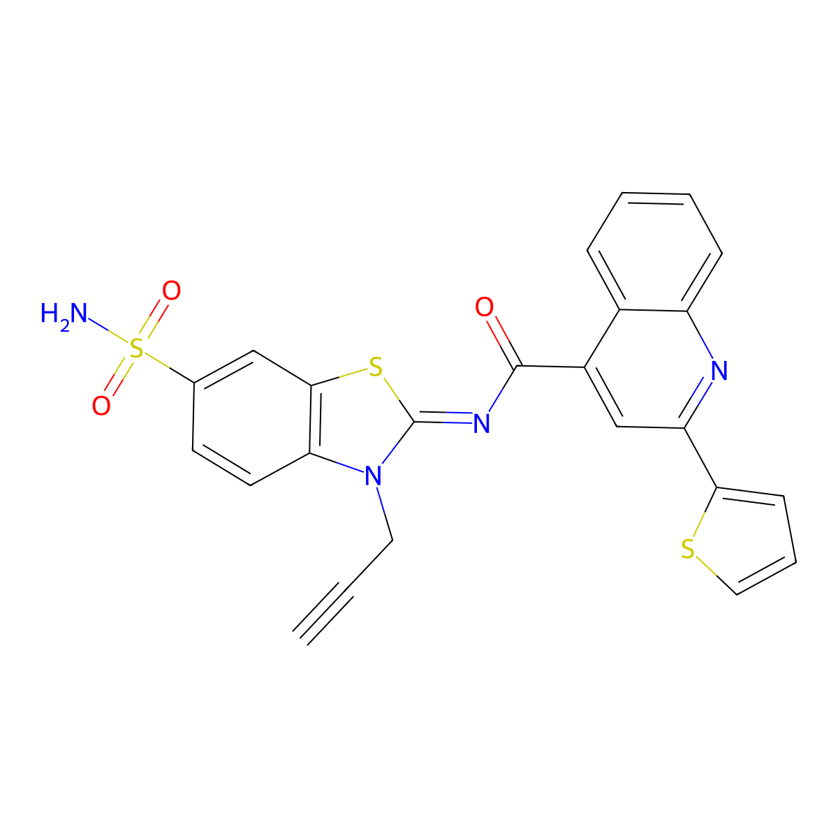 N-(3-prop-2-ynyl-6-sulfamoyl-1,3-benzothiazol-2-ylidene)-2-thiophen-2-ylquinoline-4-carboxamide molecular structure, CAS 1164562-40-6