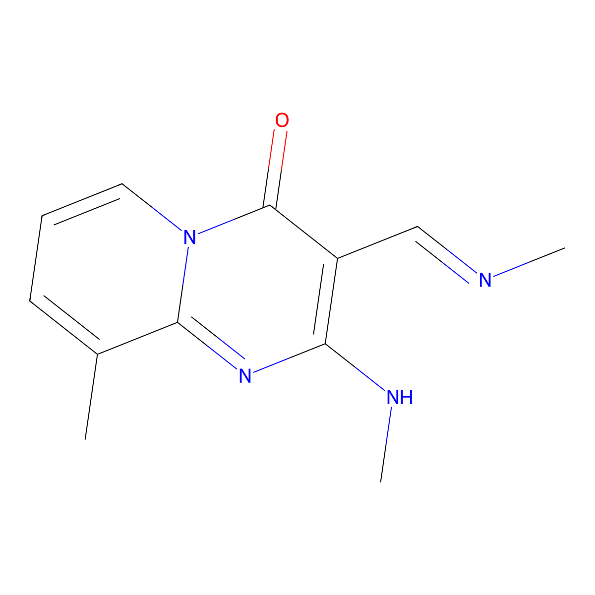 9-Methyl-2-(methylamino)-3-(methyliminomethyl)pyrido[1,2-a]pyrimidin-4-one molecular structure, CAS 1164563-21-6