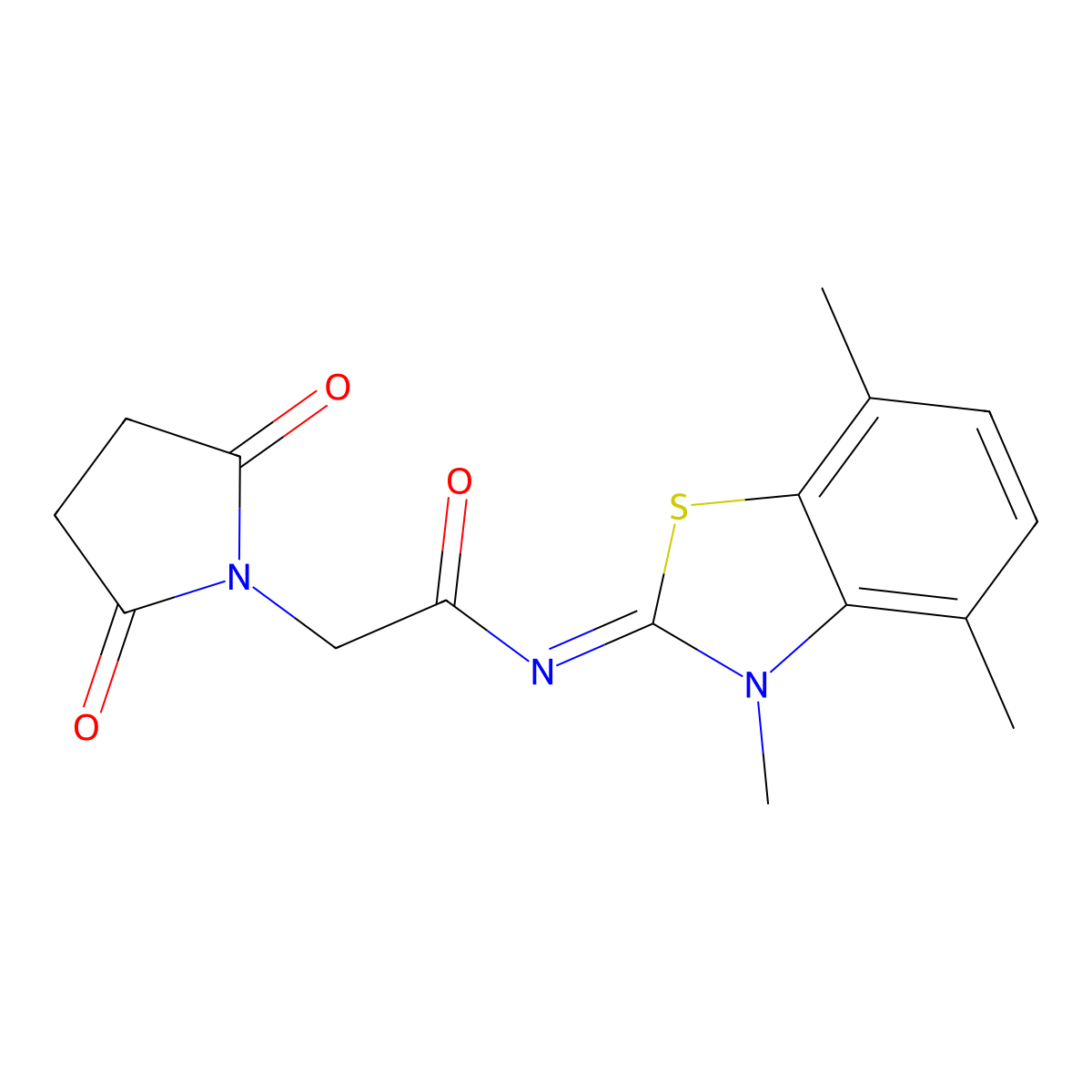 (Z)-2-(2,5-dioxopyrrolidin-1-yl)-N-(3,4,7-trimethylbenzo[d]thiazol-2(3H)-ylidene)acetamide molecular structure, CAS 1164563-63-6