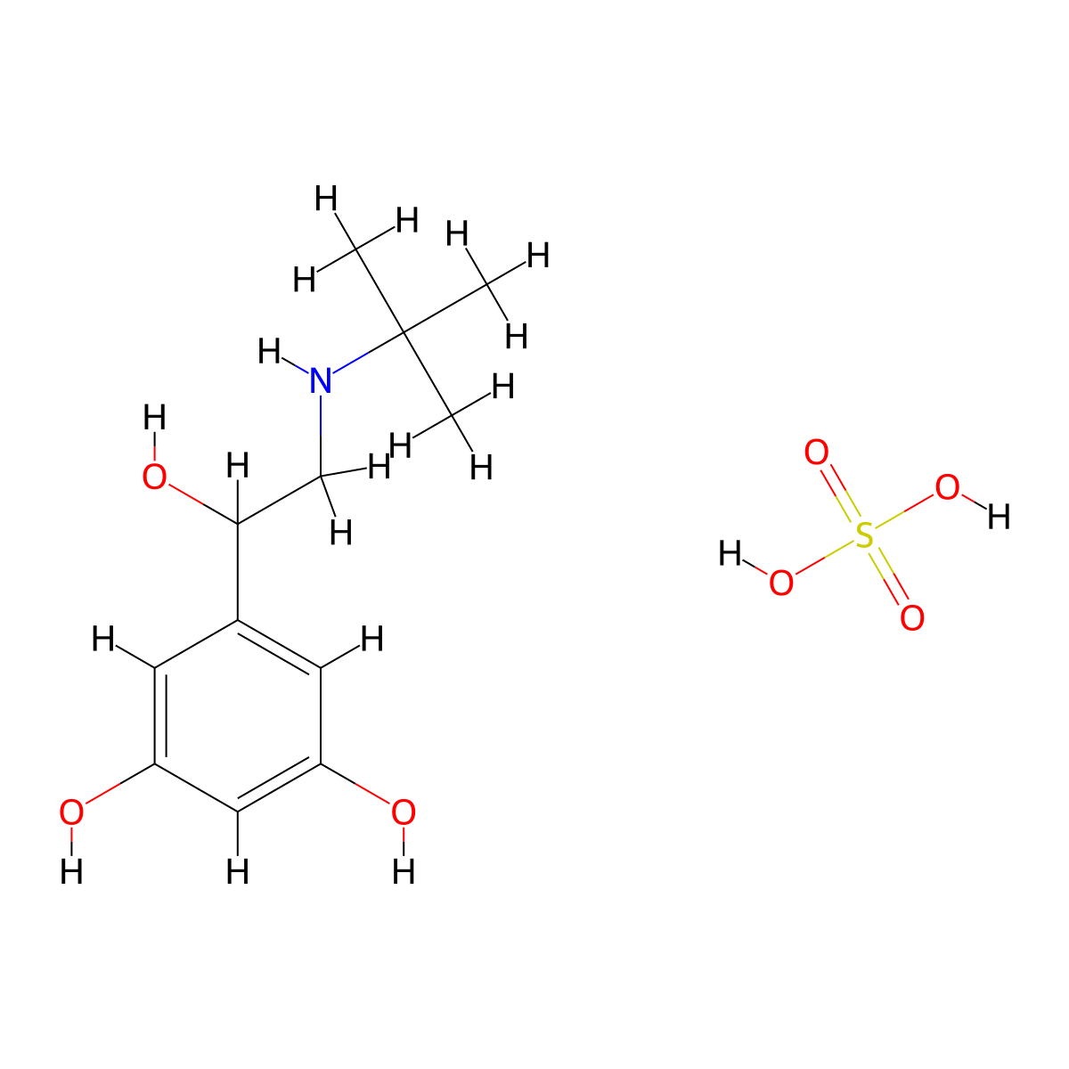Terbutaline hemisulfate molecular structure, CAS 1164563-86-3