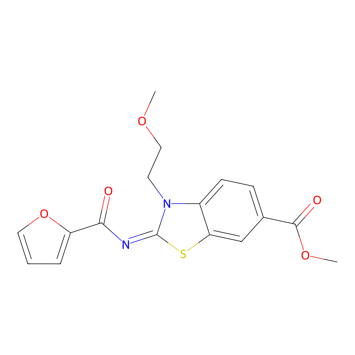 Methyl 2-(furan-2-carbonylimino)-3-(2-methoxyethyl)-1,3-benzothiazole-6-carboxylate molecular structure, CAS 1164564-99-1