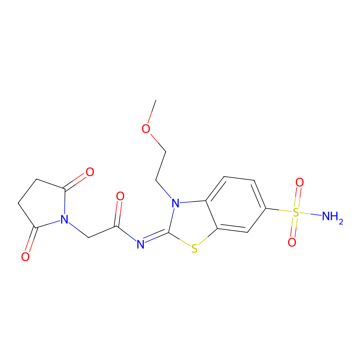 (Z)-2-(2,5-dioxopyrrolidin-1-yl)-N-(3-(2-methoxyethyl)-6-sulfamoylbenzo[d]thiazol-2(3H)-ylidene)acetamide molecular structure, CAS 1164566-21-5