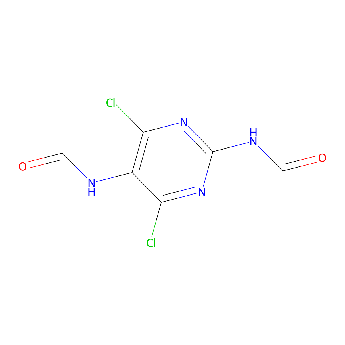 N-(4,6-dichloro-2-formamido-pyrimidin-5-yl)formamide molecular structure, CAS 116477-30-6