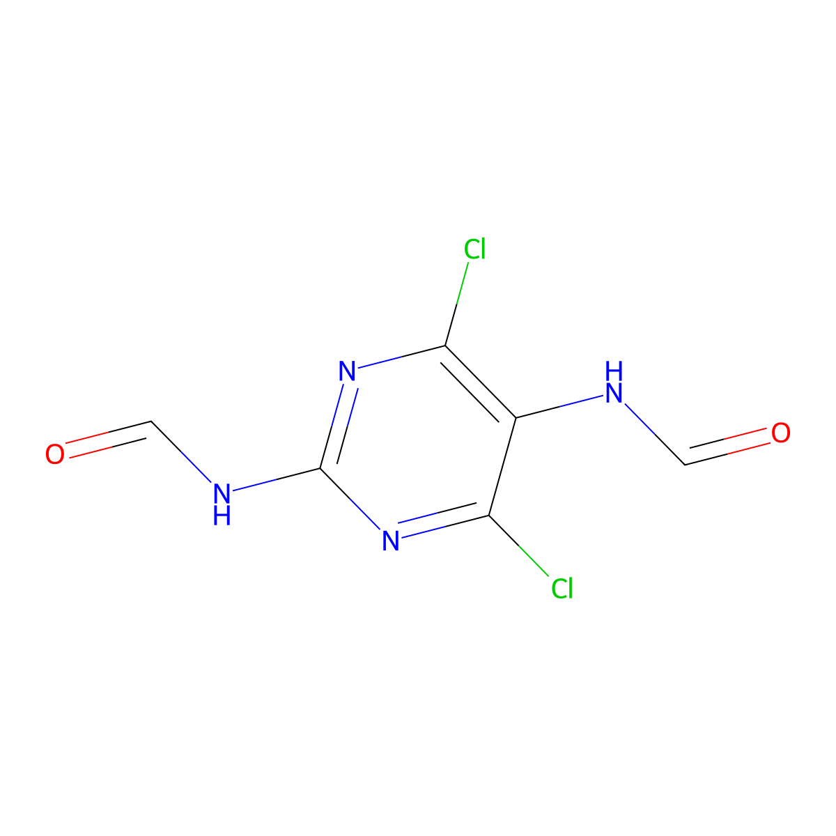 N-(4,6-dichloro-2-formamido-pyrimidin-5-yl)formamide molecular structure, CAS 116477-30-6