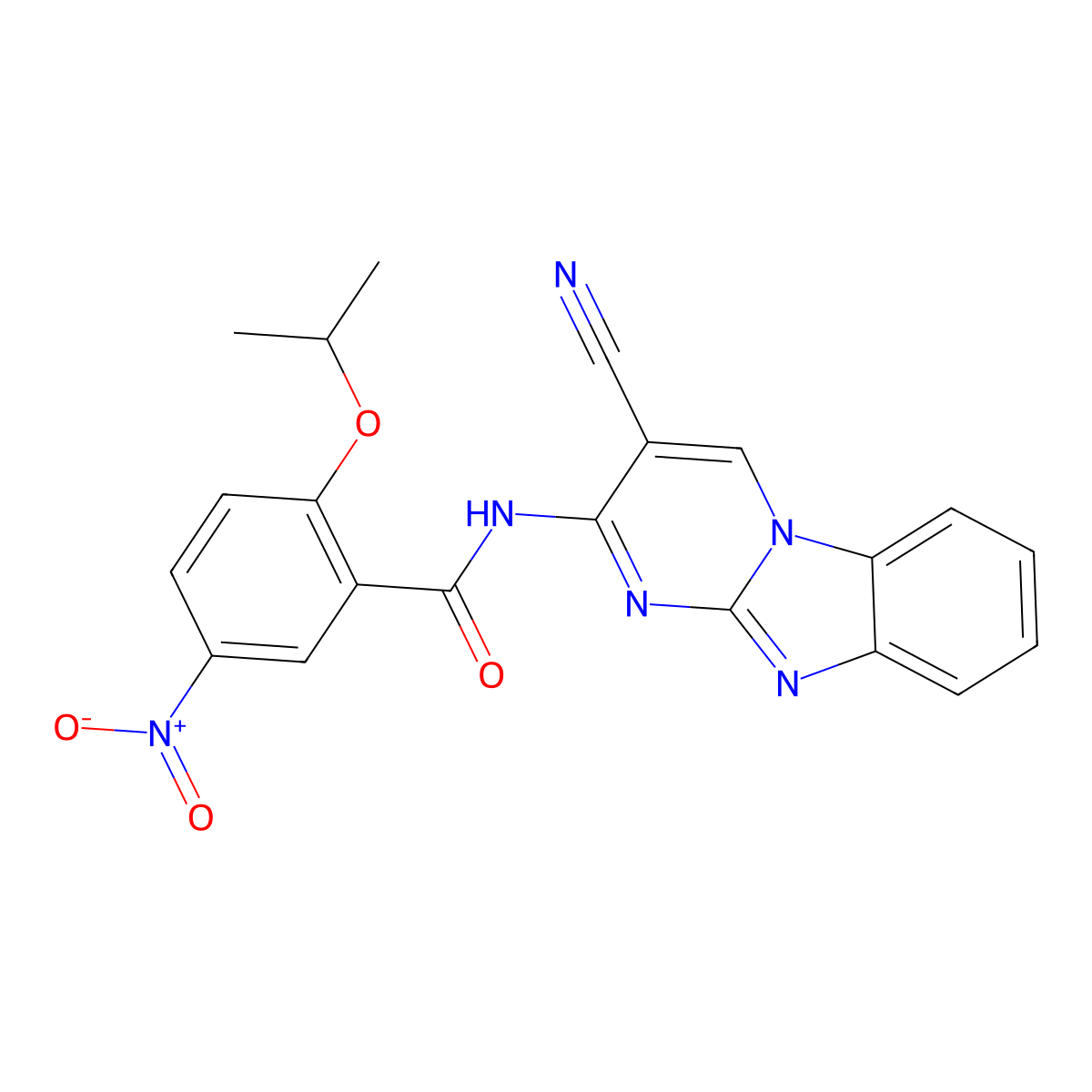 N-(3-Cyanopyrimido(1,2-A)benzimidazol-2-YL)-2-isopropoxy-5-nitrobenzamide molecular structure, CAS 116477-68-0