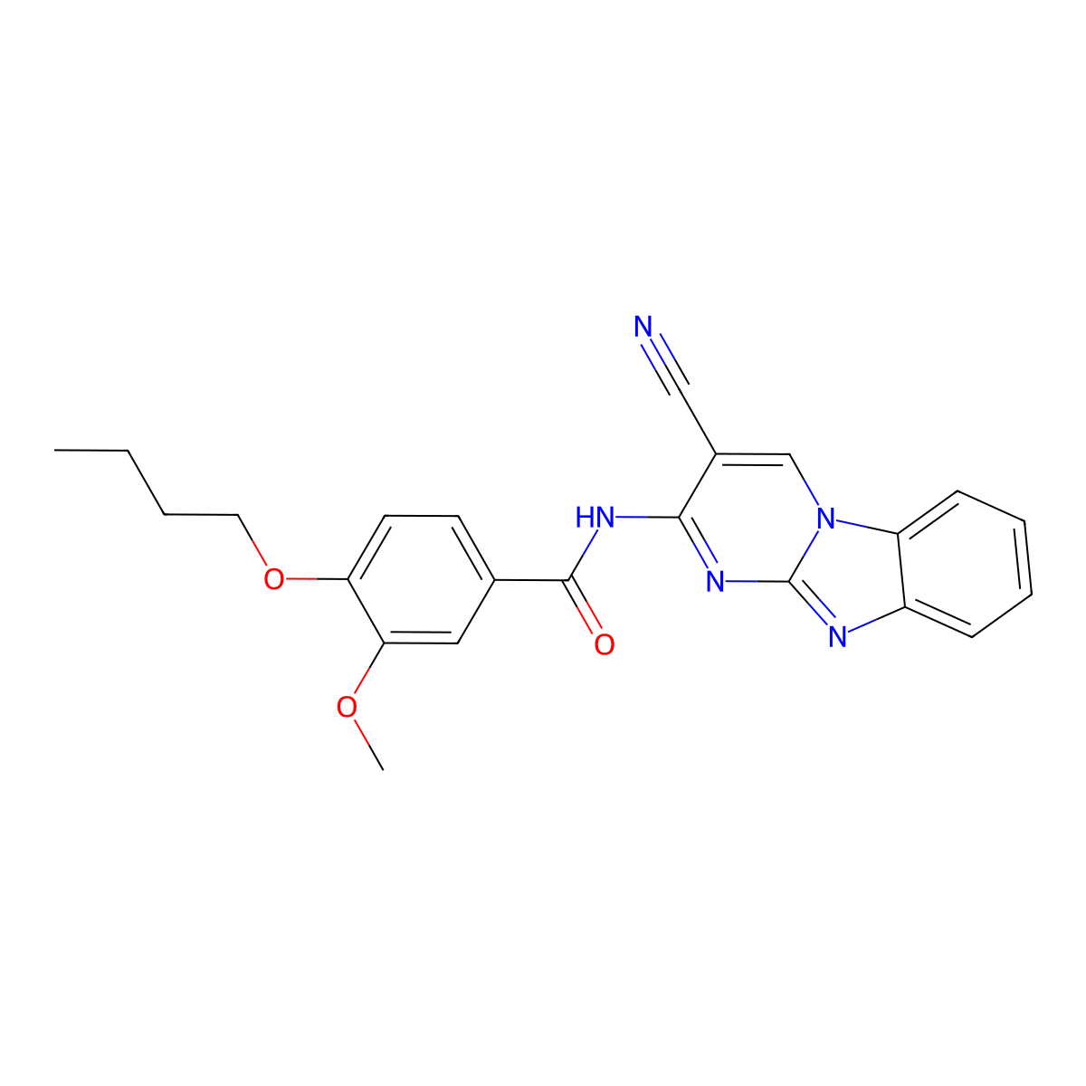 4-Butoxy-N-(3-cyanopyrimido(1,2-A)benzimidazol-2-YL)-3-methoxybenzamide molecular structure, CAS 116477-73-7