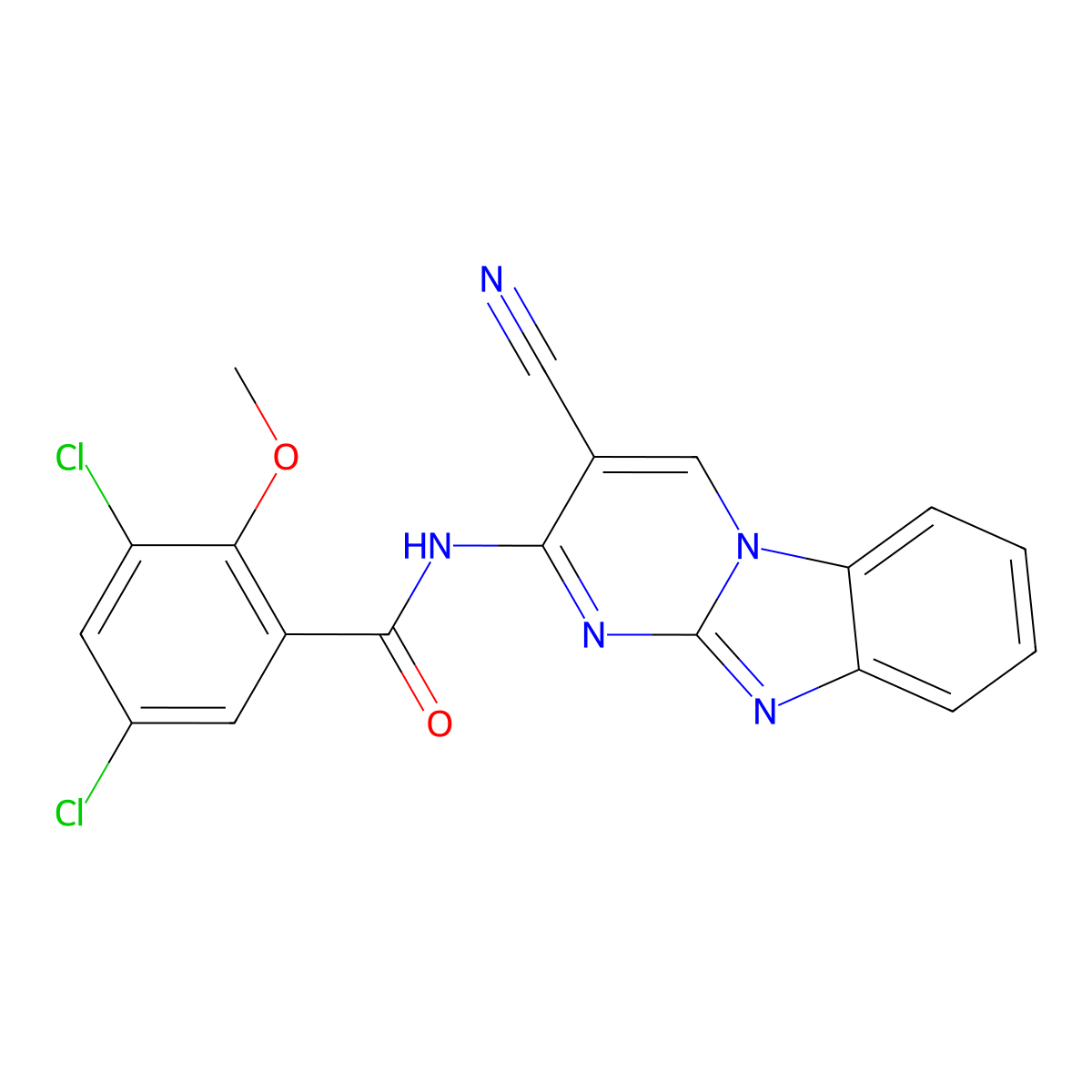 3,5-dichloro-N-(3-cyanopyrimido[1,2-a]benzimidazol-2-yl)-2-methoxybenzamide molecular structure, CAS 116477-82-8