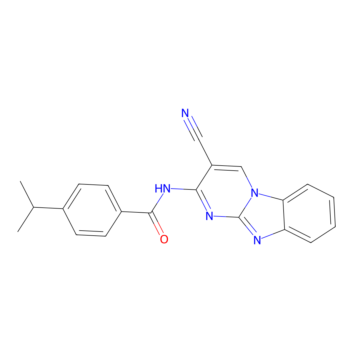 N-(3-Cyanopyrimido(1,2-A)benzimidazol-2-YL)-4-isopropylbenzamide molecular structure, CAS 116477-93-1