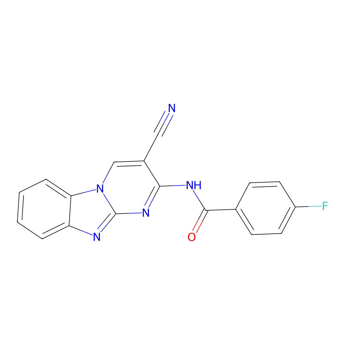 N-(3-Cyanopyrimido(1,2-A)benzimidazol-2-YL)-4-fluorobenzamide molecular structure, CAS 116477-94-2
