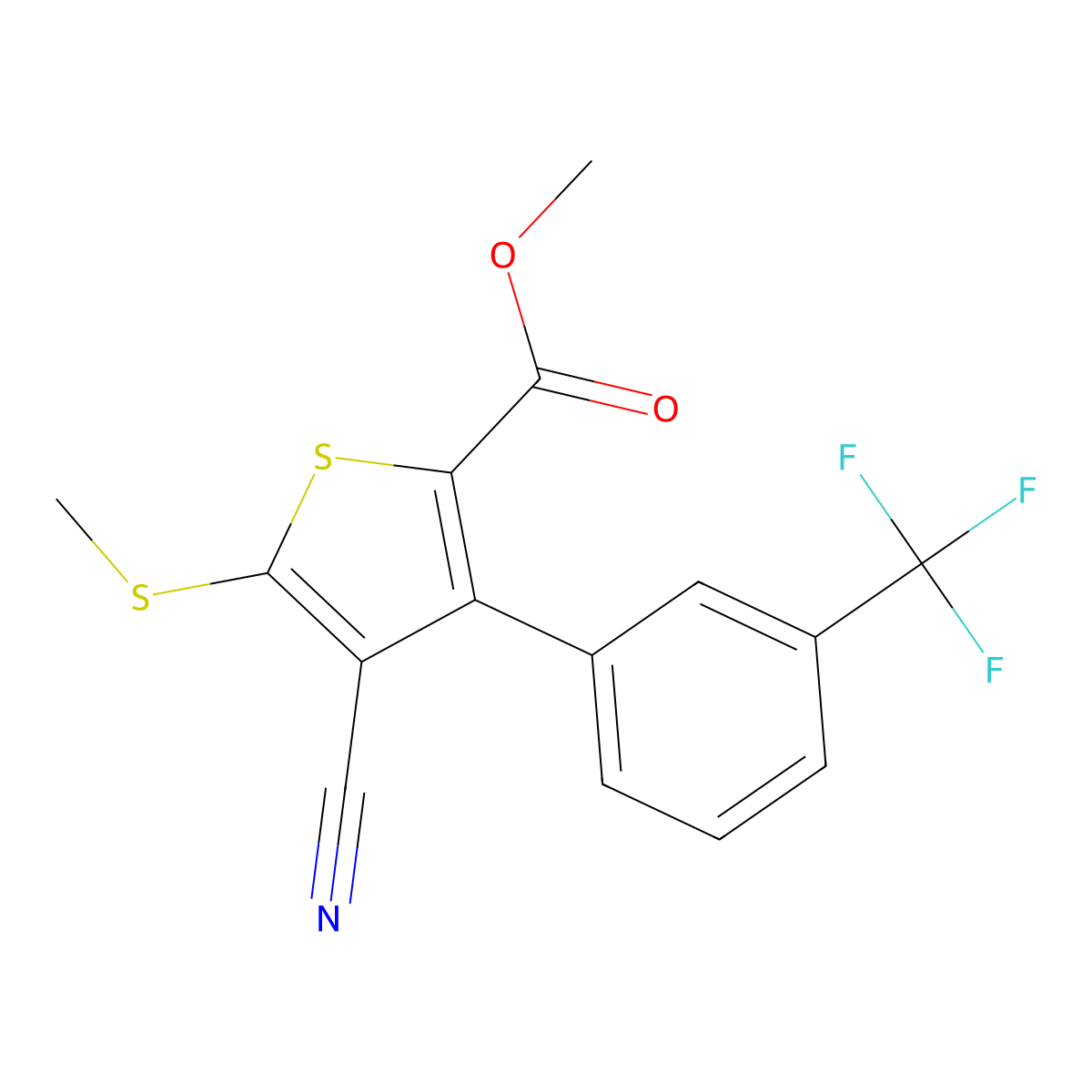 Methyl 4-cyano-5-methylsulfanyl-3-[3-(trifluoromethyl)phenyl]thiophene-2-carboxylate molecular structure, CAS 116492-98-9